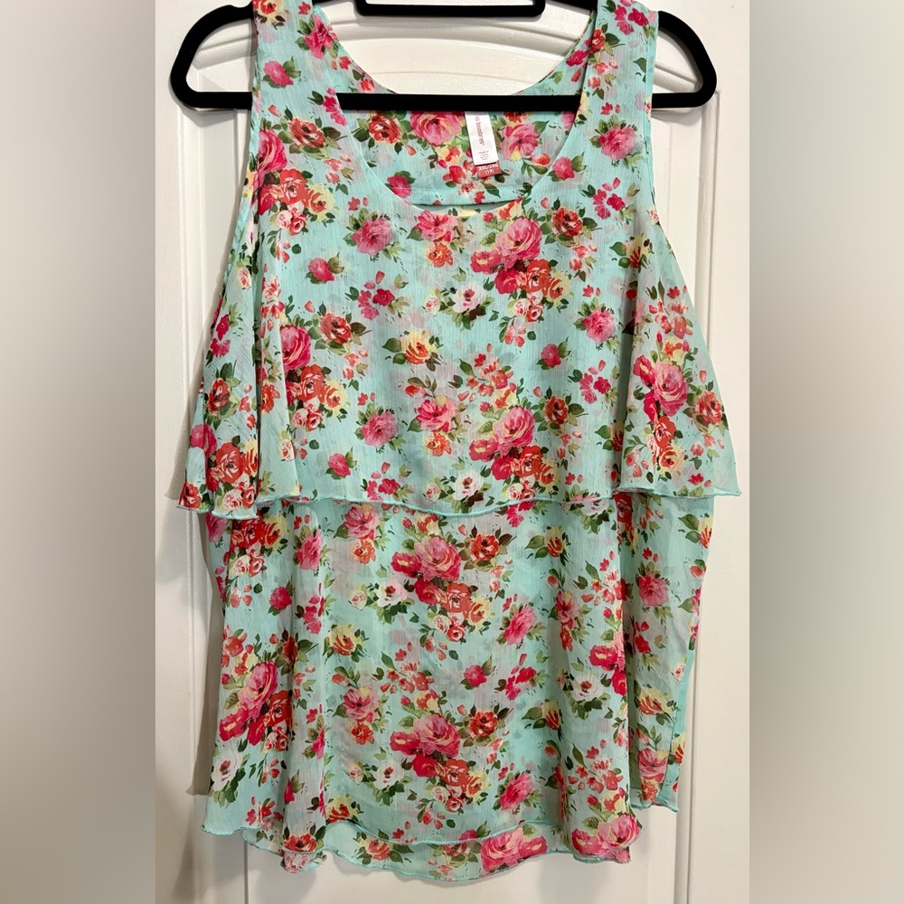 Floral Sleeveless Top - Pink and Green